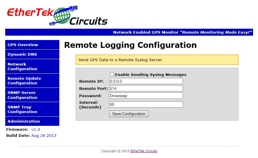 Remote Update Setup screen.