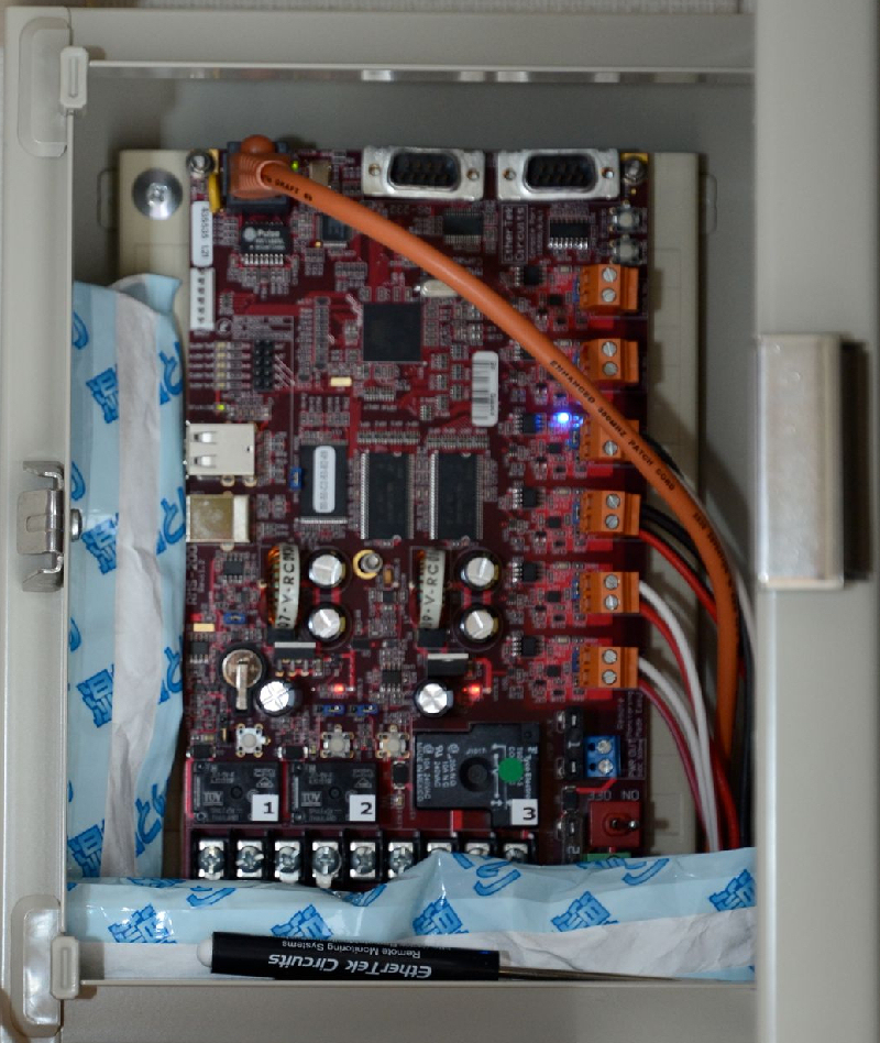 RMS-200 board installed in a steel box with moisture proof barrier.