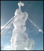 Apex Mountain site frozen solid with rime ice.